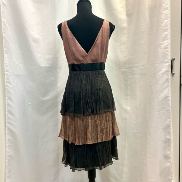 Zara silk satin V-neck sleeveless pleated tiered layered dress Sz  L pink gray - Picture 5 of 15